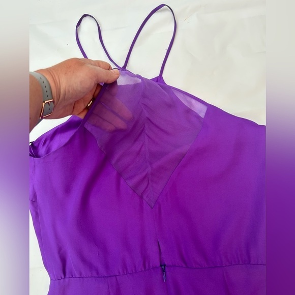 Mason by Michelle Mason  Purple Silk Asymmetrical Midi Dress halter size 8 - Picture 8 of 13